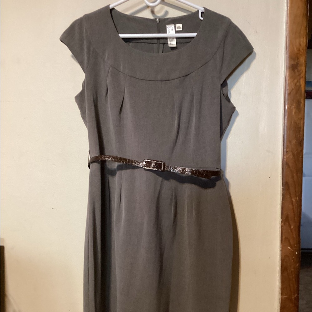 Emma & Michele Charcoal Cap Sleeve Sheath Midi Dress with Belt Size 14